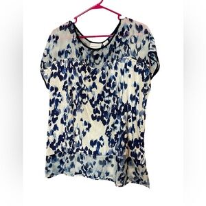 Alfred Dunner Blue & White Animal Print Rhinestones Top Blouse Shirt Size XL